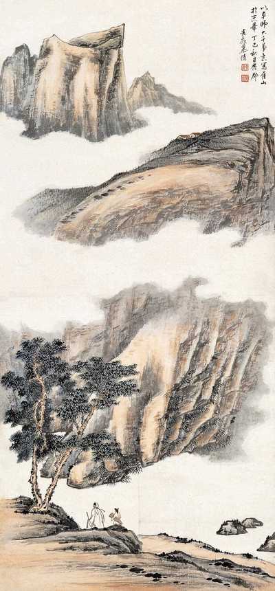慕凌飞 丁巳（1977年）作 雁山访友 立轴